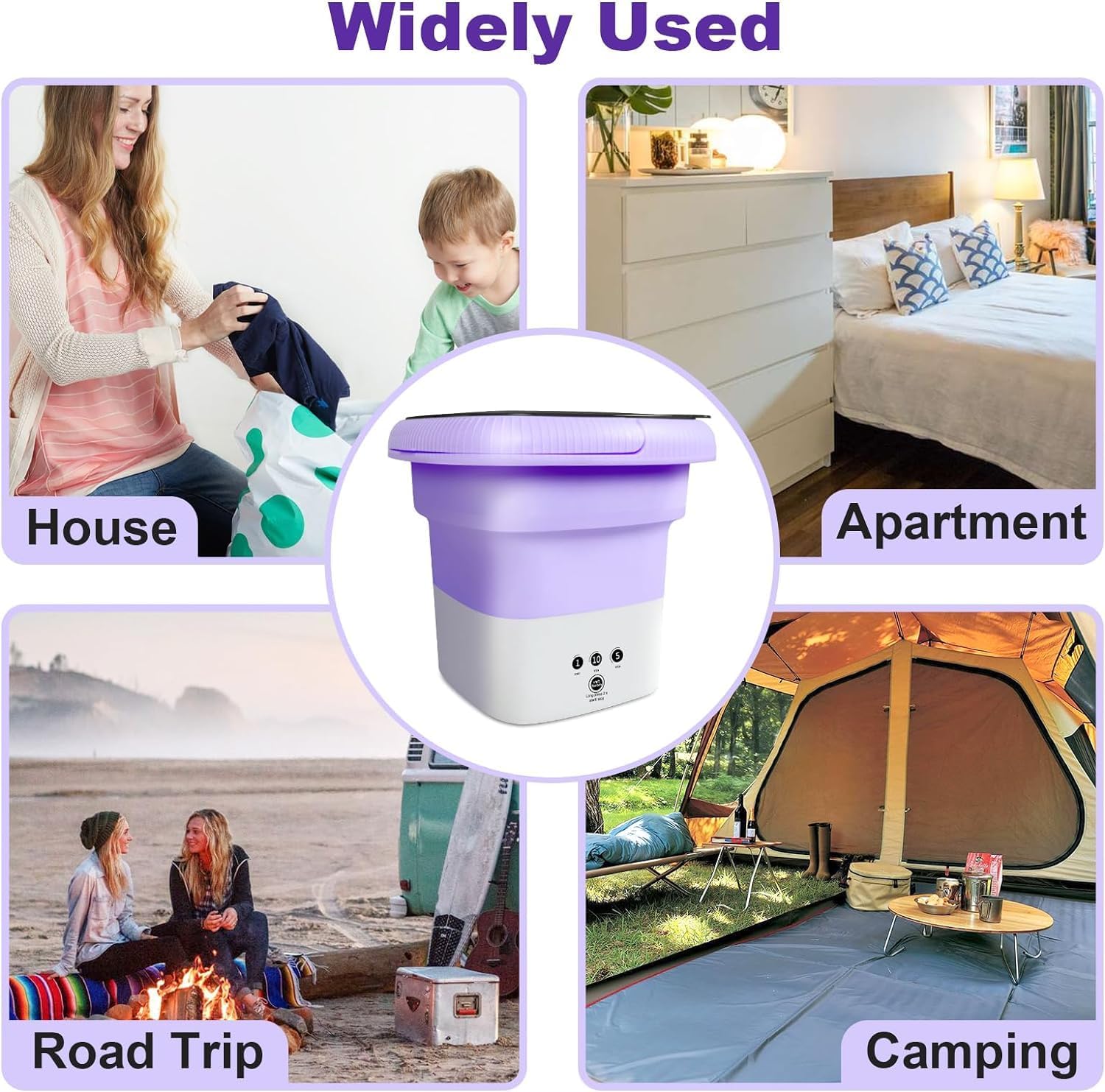 6.5L Folding Washing Machine,Portable Washing Machine,Small Washer with 3 Modes Deep Cleaning & Spin-dry,Easy to Carry,Suitable for Apartments, Dormitories, Camping, RV, Travel,Hotels-Purple