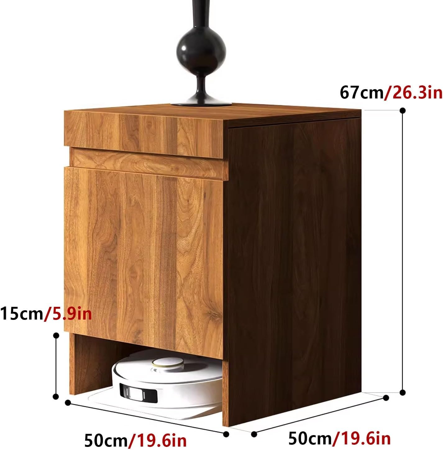Robot Vacuum Hidden Cabinet Wood Organizer Stand for Robotic Vacuum Pull-Out Countertop Design Storage Cabinet Can Be Fixed on The Wall Easy to Assemble(Natural)