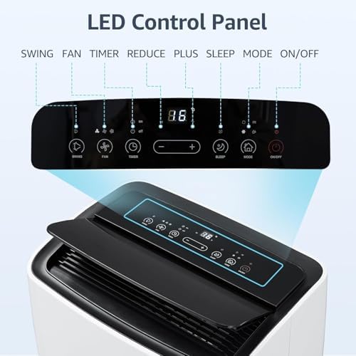 Portable Air Conditioners, 12000 BTU Air Conditioner for Rooms Up to 550 Sq.Ft, 3-In-1 Portable AC with Fast Cooling, Dehumidifier & Three Speed Fan, 24H Timer/Remote Control/Ultra Quiet, Black Top