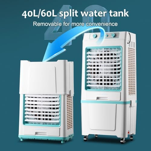 Portable Swamp Cooler, 3-in-1 Evaporative Air Conditioner with Auto Oscillation & Humidifier, Ideal for Indoor/Outdoor Use in Patios, Garages, Black, 110cm/43in