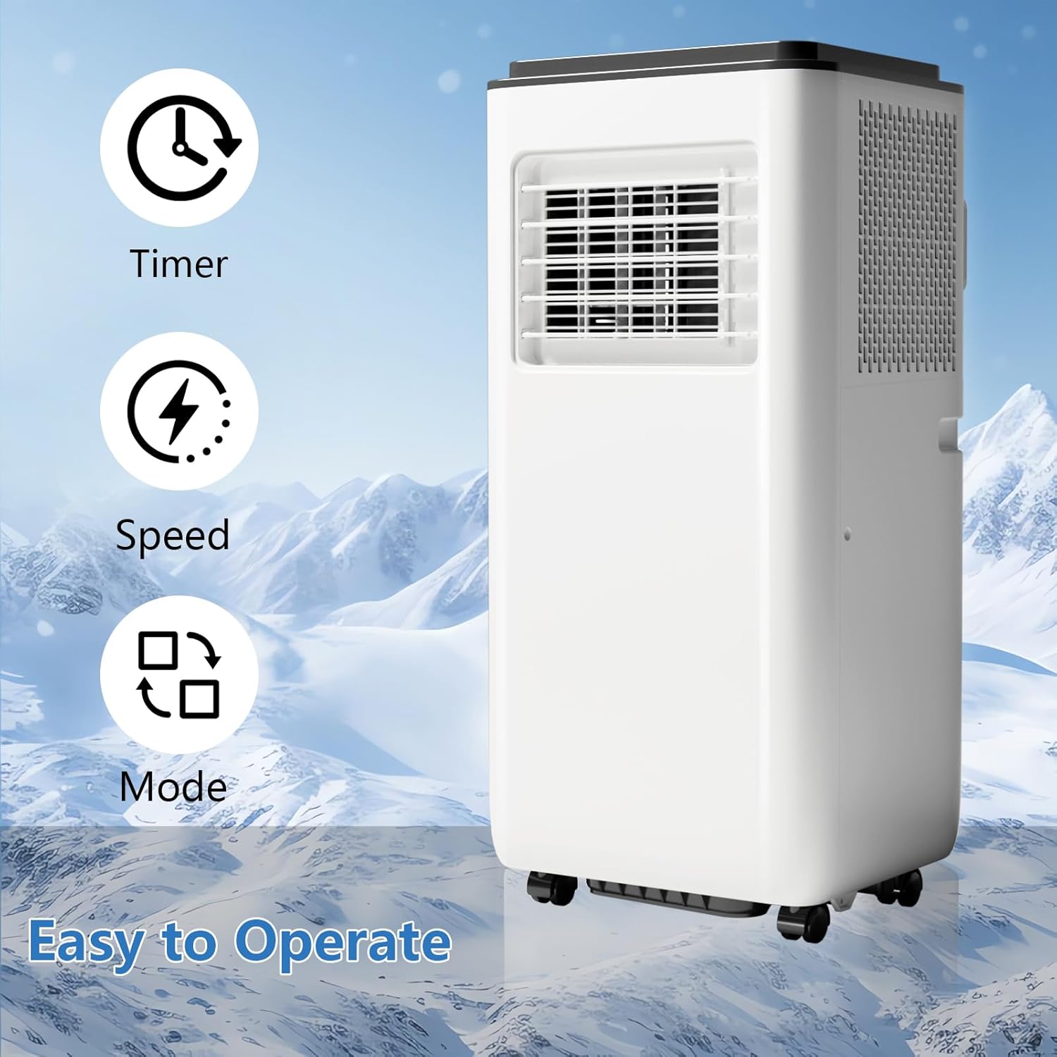 3-in-1 Portable Air Conditioner with Built-in Dehumidifier Function, Fan Mode, Remote Control, 8,000 BTU, Cool to 350 Sq.Ft, for Home