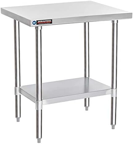 DuraSteel 24x30 Stainless Steel Work Table - NSF Commercial Prep Metal Table - Outdoor Pizza Oven Stand w/Under Shelf - Kitchen Island Laundry Utility Garage Microwave Stand Large Rolling Storage Cart