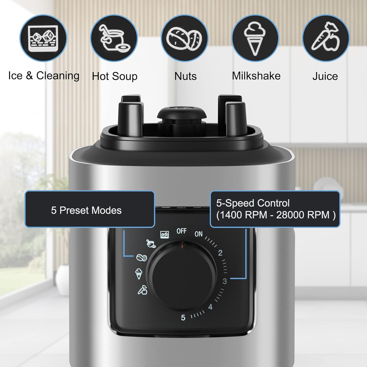 LDAILY Professional Blender, Heavy Duty Smoothie Maker w/ 1500W Motor, 68 oz Tritan Jar, 6 Stainless Steel Blades, 5-Level Speed Control & 5 Preset Modes, Blender for Milkshake & Juice, Silver + Black