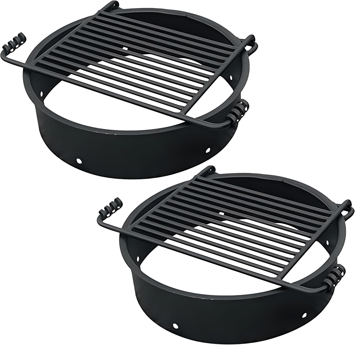 Pilot Rock 2 Pack 24 Inch Steel Ground Fire Pit Rings and Metal Cooking Grates, Black