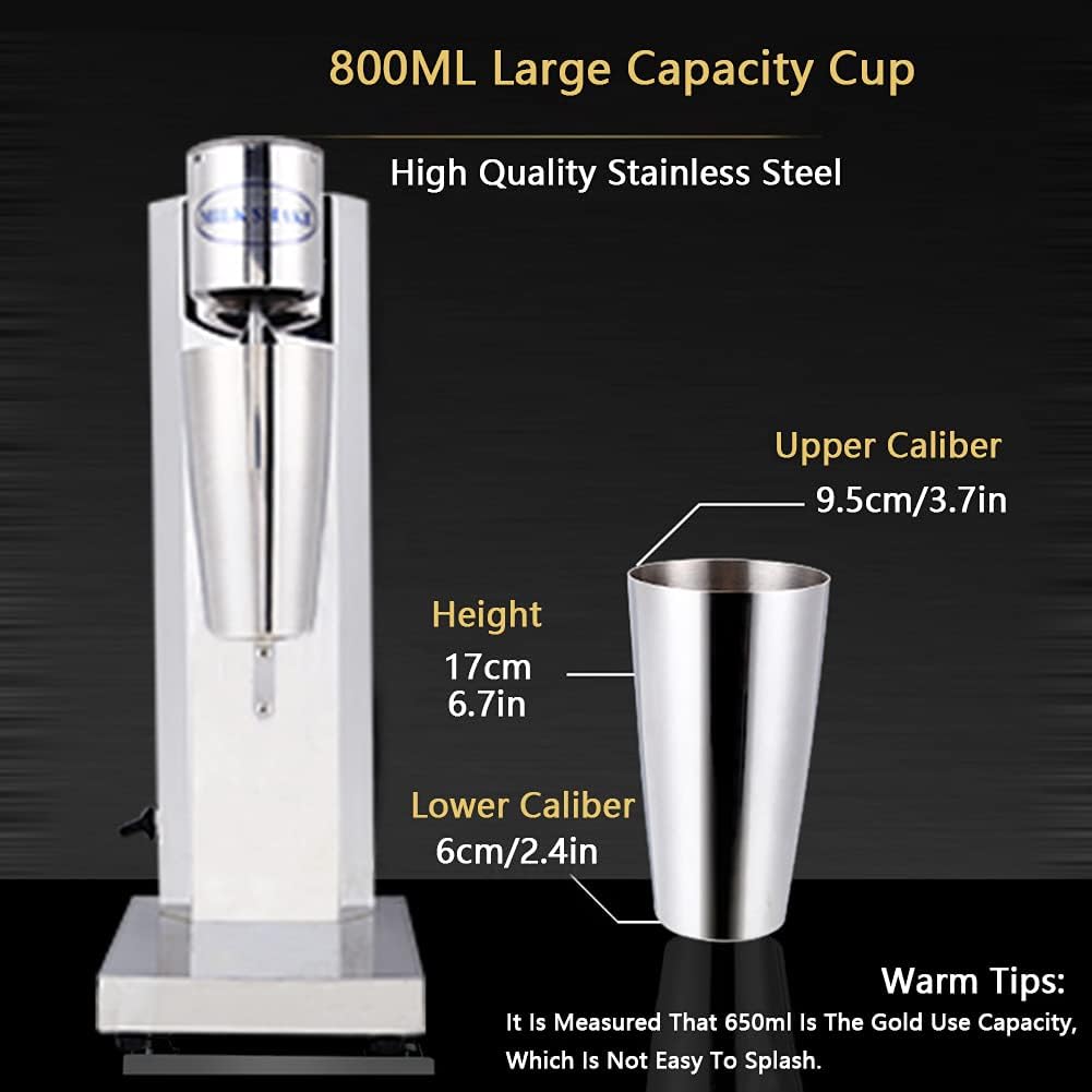 Milkshake Maker Drink Mixer Blender Machine with 800ML Cup, Electric Single-Head Milk Shake Machine Stainless Steel Smoothie Milk Ice Cream Blender 180W