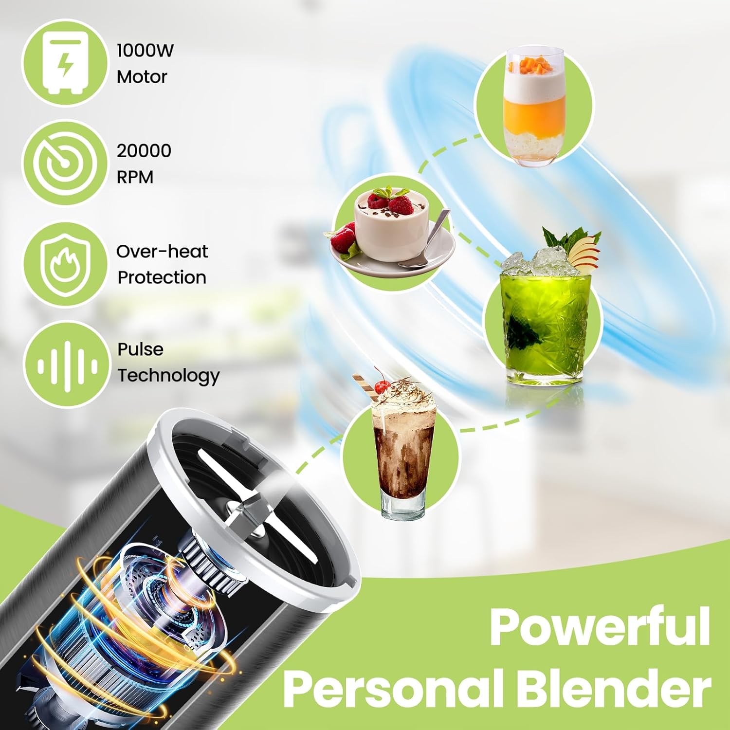 iCucina 1000W Smoothie Blender Family Bundle - Make 4 Drinks at Once & Enjoy Together!