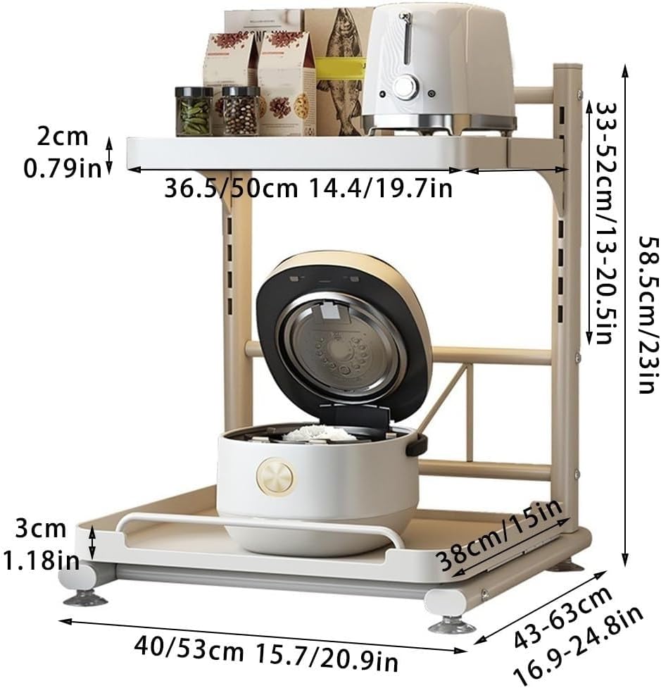 Pull-Out Microwave Stand Metal Storage Rack Adjustable Kitchen Countertop Organizer for Microwave Oven Small Appliances Long Lasting