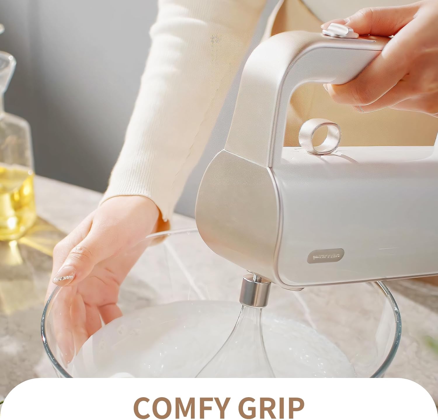 4-in-1 Electric Hand Mixer for Baking, Cooking and Coffee Drinks(Champagne Gold)