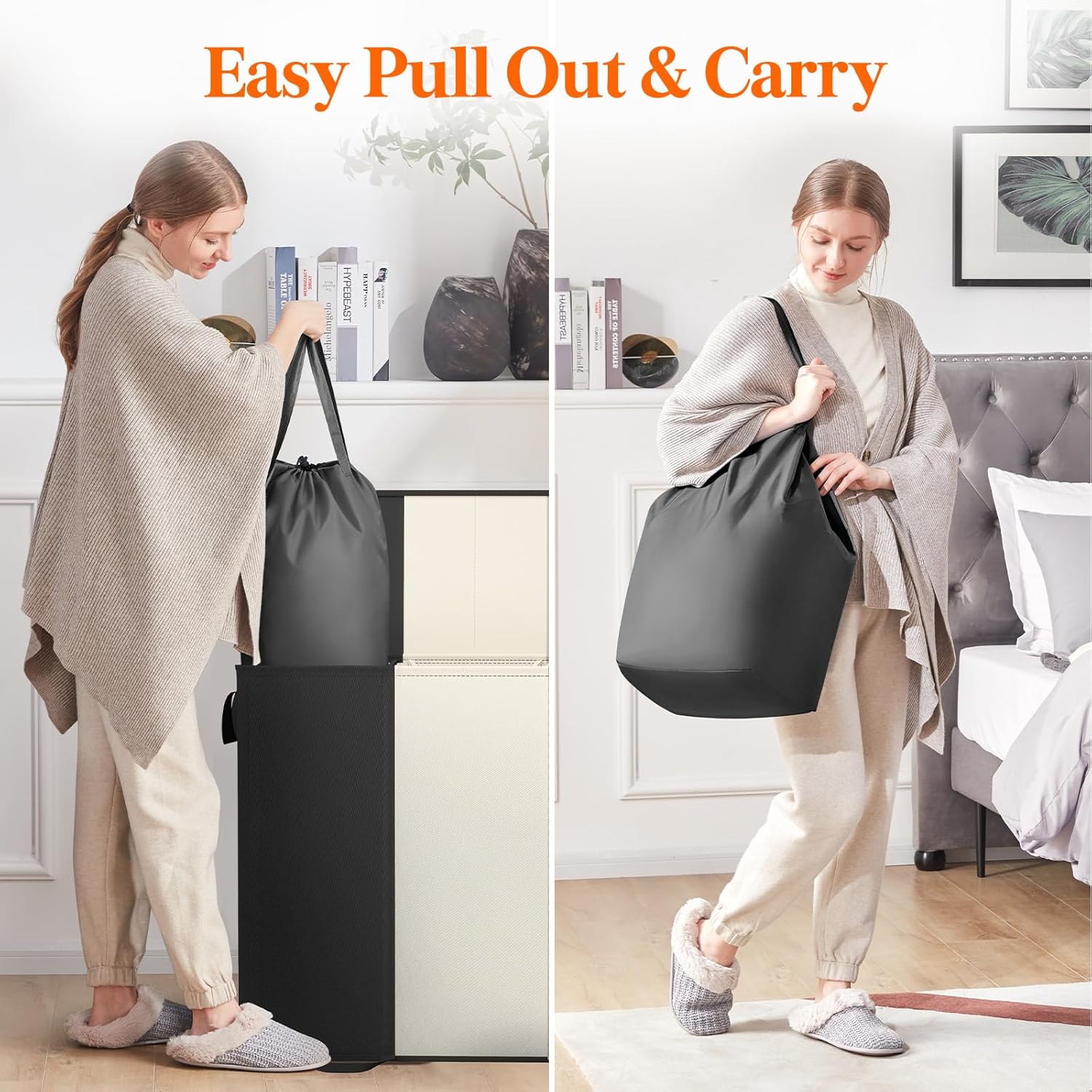 Lifewit Triple Laundry Hamper with Lid and Removable Laundry Bags, Large Collapsible 3 Dividers Dirty Clothes Basket with Handles for Bedroom, Laundry Room, Closet, Bathroom, 185L Black&White&Gray