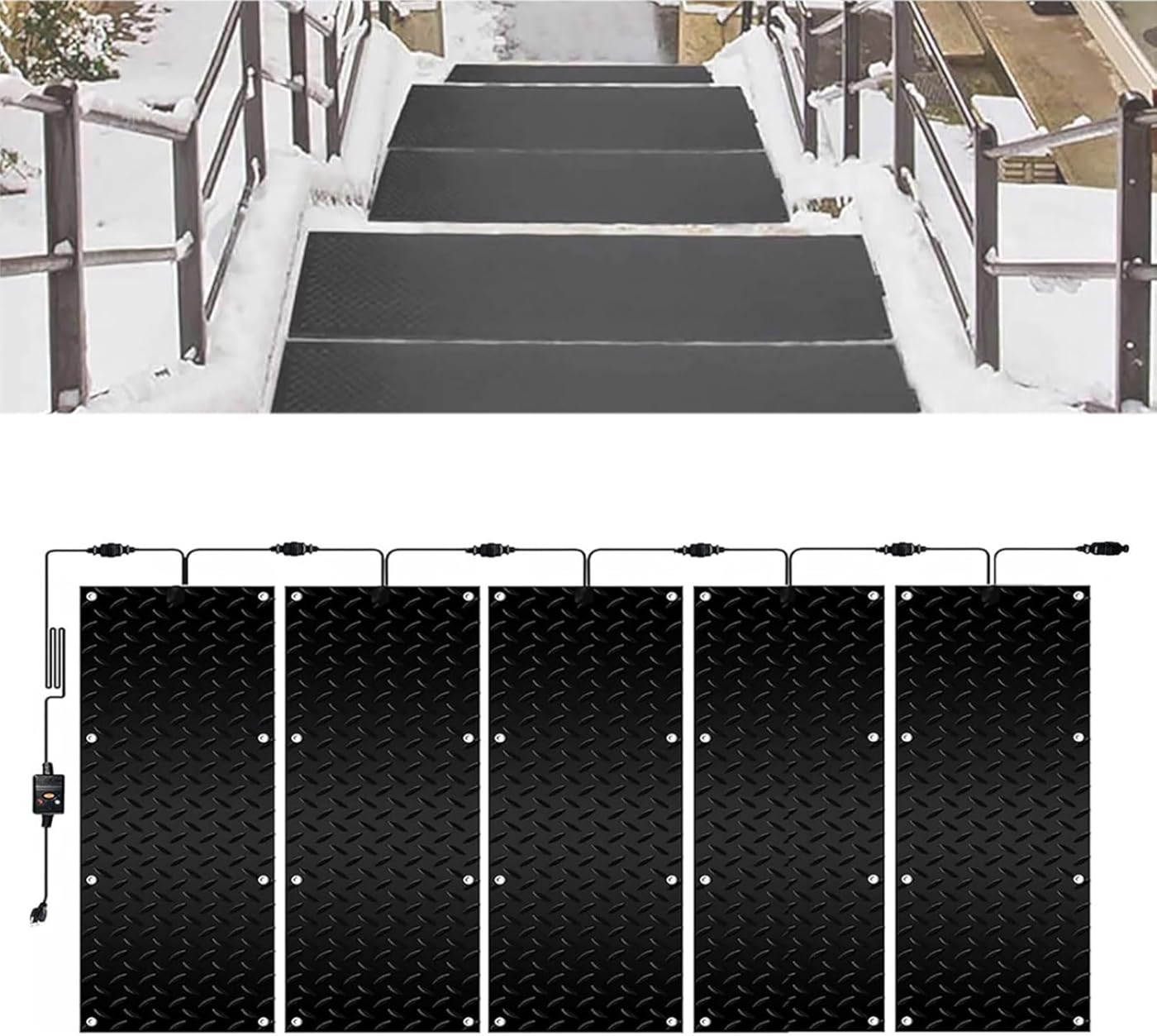 Heated Snow Melting Outdoor Mats 1/2/3/4/5 pcs Rubber Heated Snow and Ice Melting Mat, Snow and Ice Heated Pad for Winter Outdoor Stairs, Steps, Doorways, Walkways, Driv(Size:5 Pieces,Color:10x48inch)