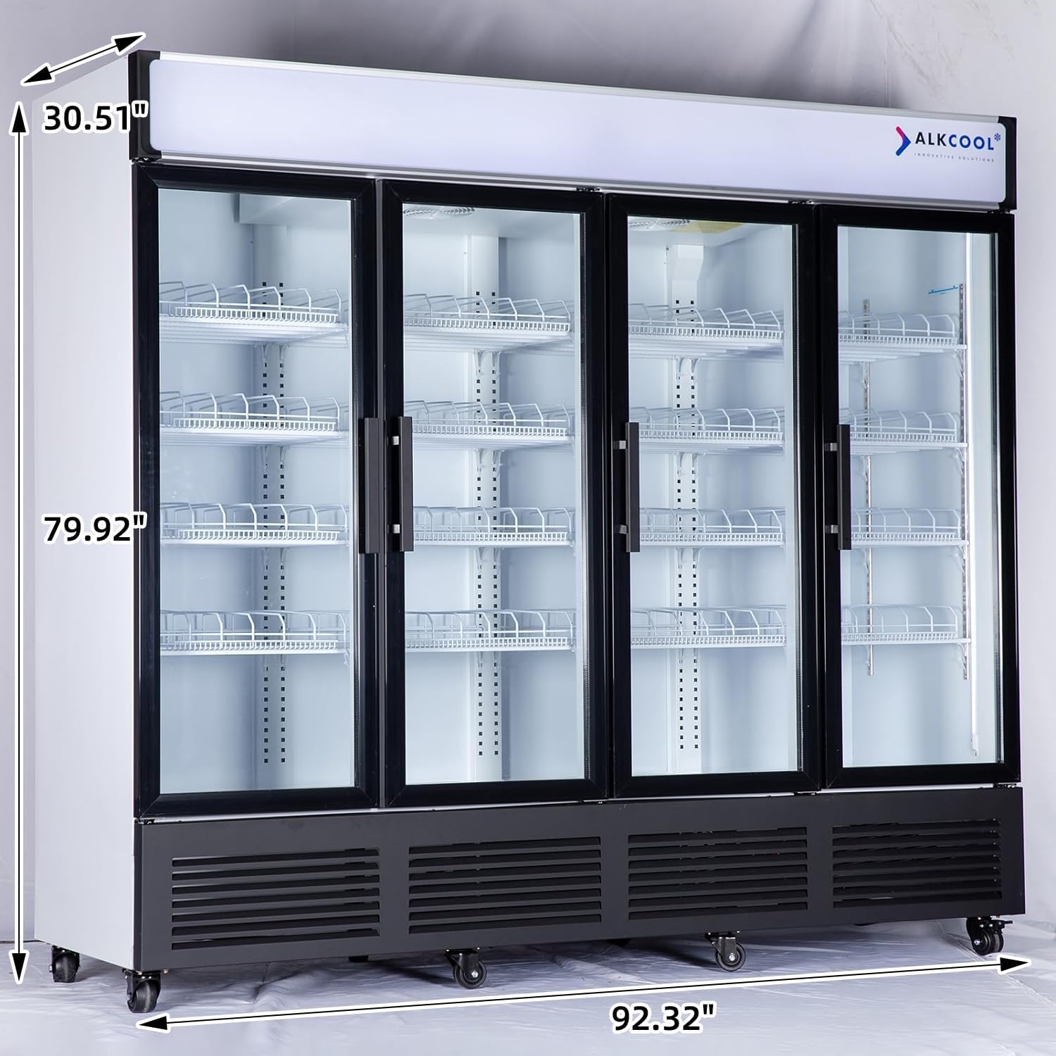 Commercial Beverage Refrigerator Display Fridge,85 Cu Ft Four Glass Door Upright Merchandiser Drink Cooler with LED Light Adjustable Shelves,ETL Approval,80