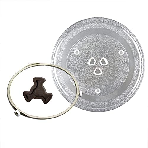 Turntable 24.5Cm Microwave Plate Round Glass Plate Turntable Replacement Plate with 3 Wheel Turntable Roller Ring Support 17.8 Cm A Plastic Core Y-Shaped Bottom Design