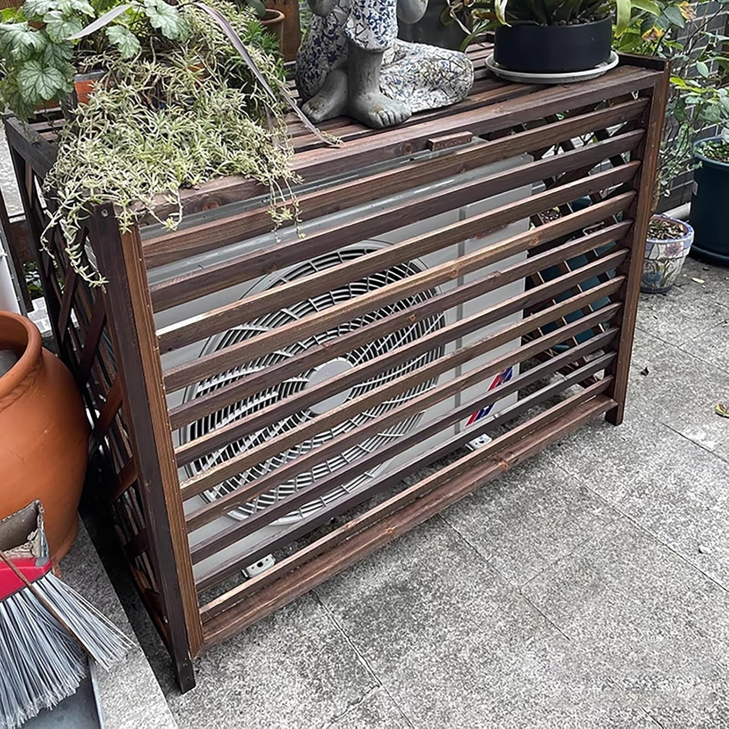 Outdoor Air Conditioner Cover Fence Screen Privacy Screen, Pool Equipment Trash Can Enclosure, Decorative Flower Stand Condenser Protective Cover, Ac Fence For Outside Unit ( Size : 105x47x80cm 41.3