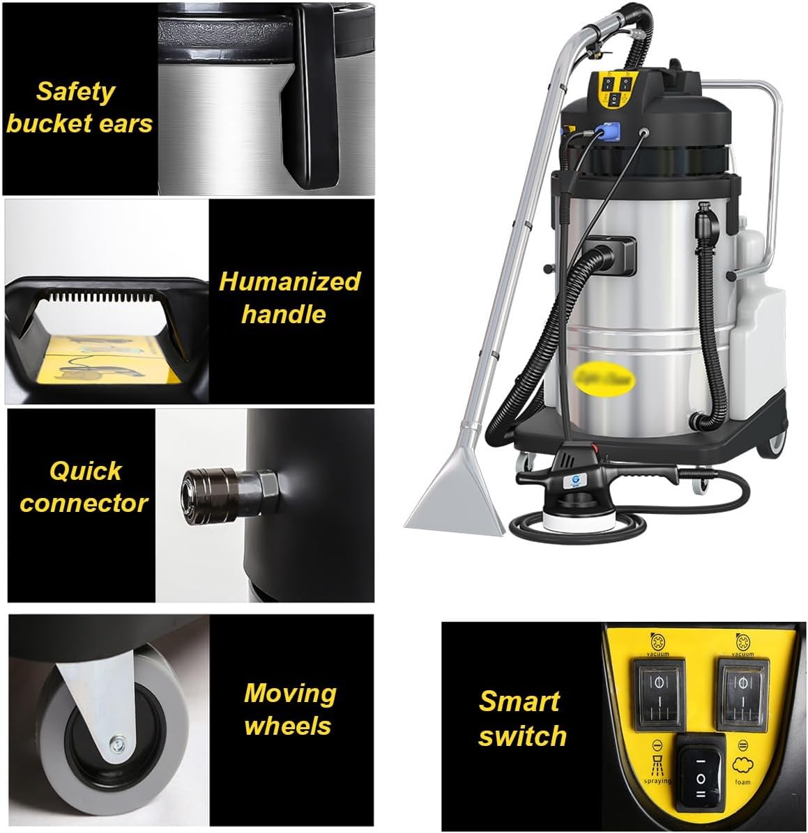 Commercial Carpet Cleaner Machine, Portable Carpet Cleaner Machine, Extractor Vacuum Washing Machine, Heavy Duty Wet Dry Carpets Cleaner Machine for Rugs Couch Curtain Car Detailing Deep Cleaning(40L)