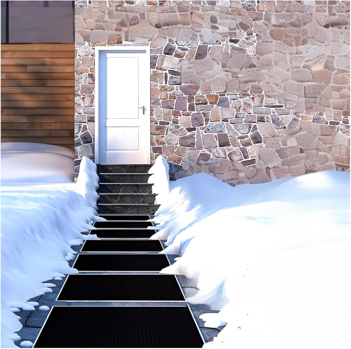 Snow Melting Mats, Heated Snow Melting Mats Fast Snow Melting Safe and Anti Slip, Snow Mats for Walkway Low Temperature Resistance, for Outdoor Snowmelt Heating(50 * 150cm,6 Slice)