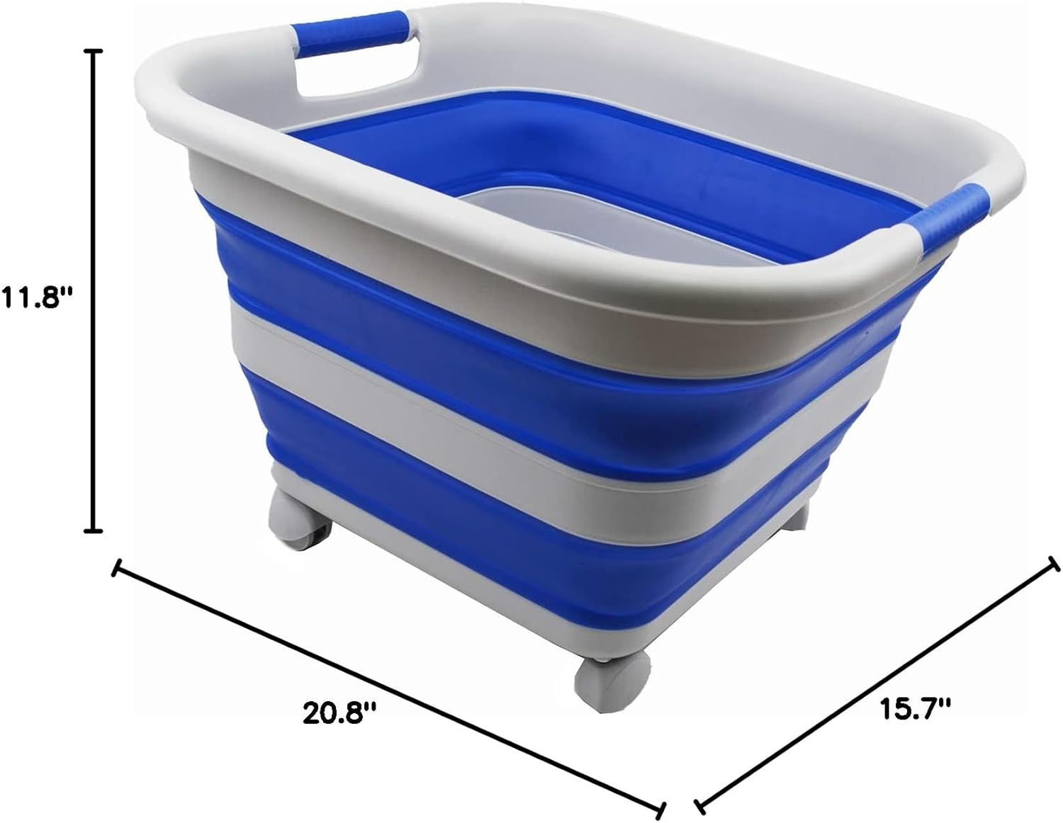 SAMMART 39L (10.3 Gallons) Collapsible Plastic Laundry Basket with Wheels-Foldable Pop Up Storage Container (1, Grey/Purplish Blue)