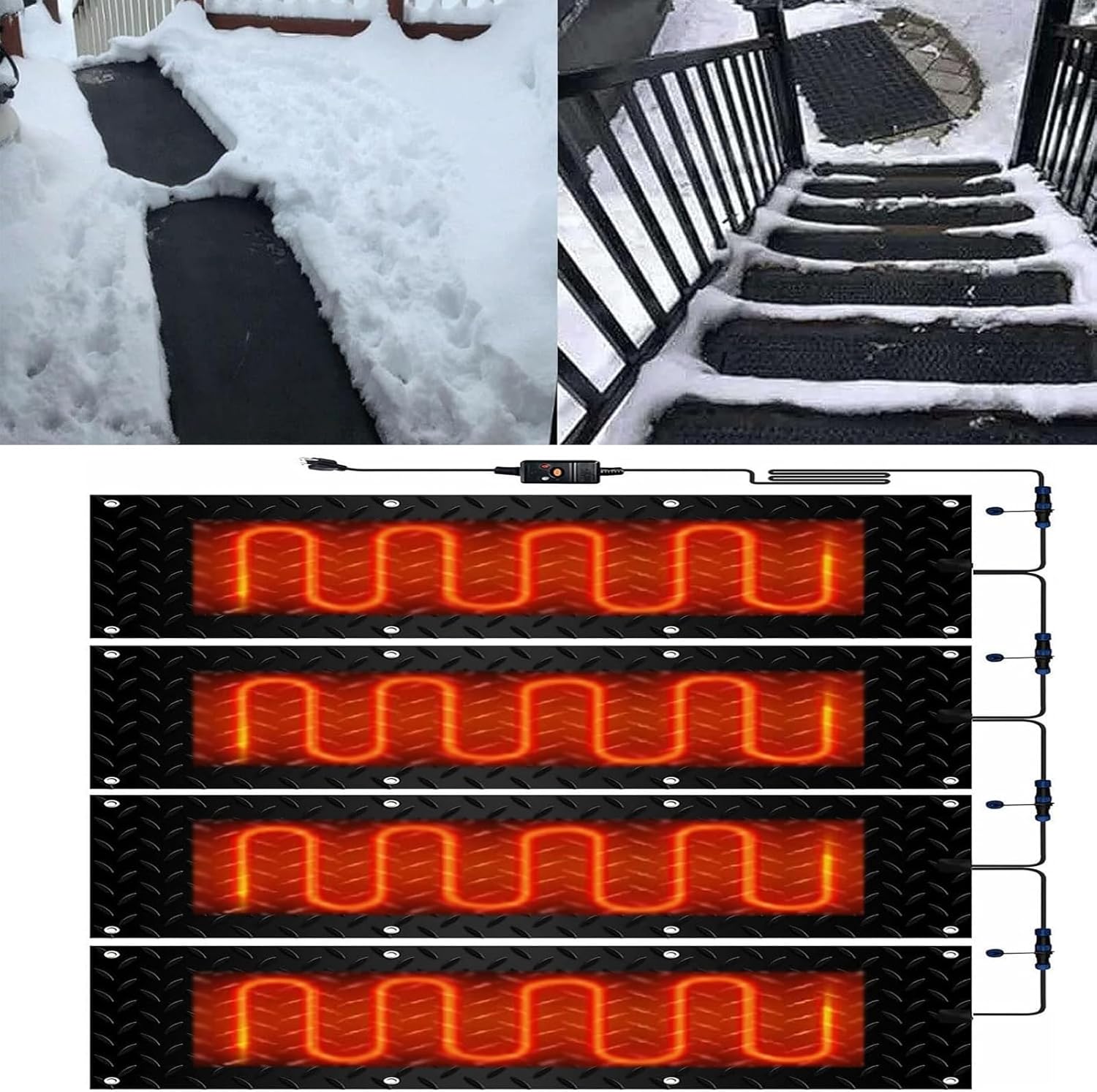 Snow Melting Mat - Non-Slip Rubber Outdoor Mat for Winter Snow Removal - 360W Anti-Skid Devise with Power Cord(40x120cmx4Pcs)