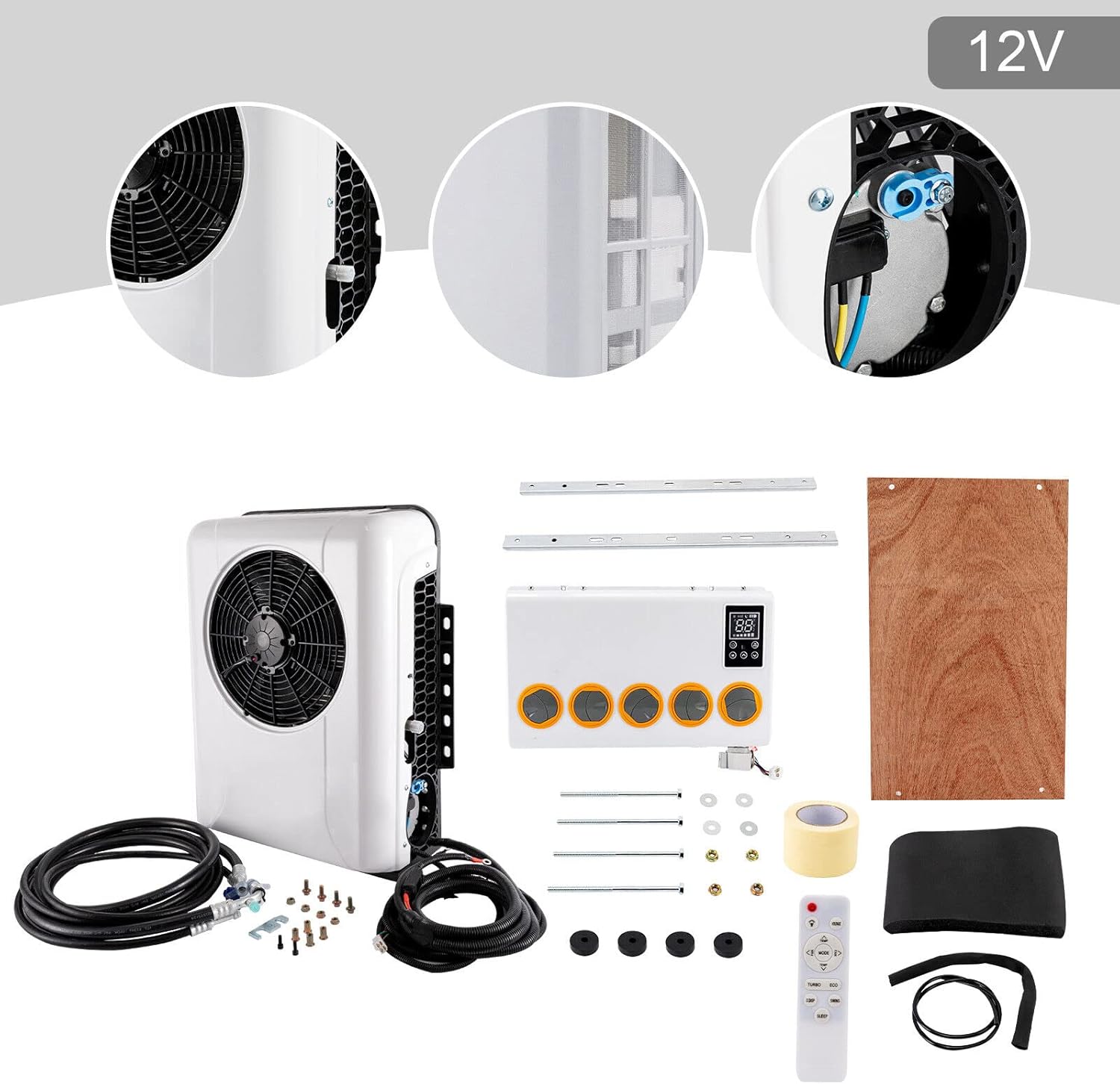 CNCEST 12v Air Conditioner RV Air Conditioner Kit Truck Bus Universal Electric A/C Unit for Cab Cooling - Portable Split AC with High 12000BTU for Caravan or Truck Cab Two Packages (White 12V)