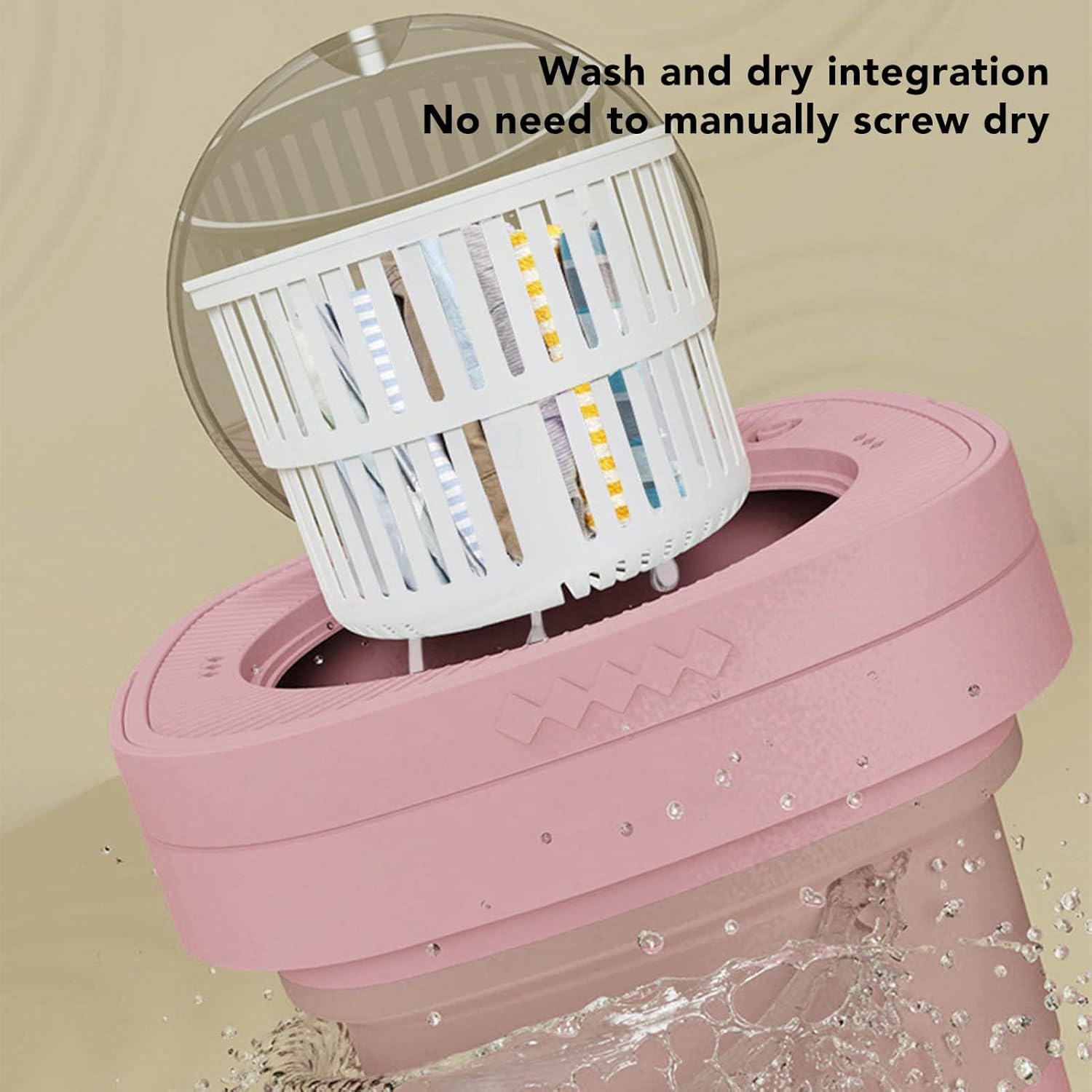 Septpenta Portable Washing Machine, 6.5L Folding Automatic Deep Cleaning Wash Mini Washing Machine with Water Tube and Dryer for Apartment, Laundry, Camping(US Pink)