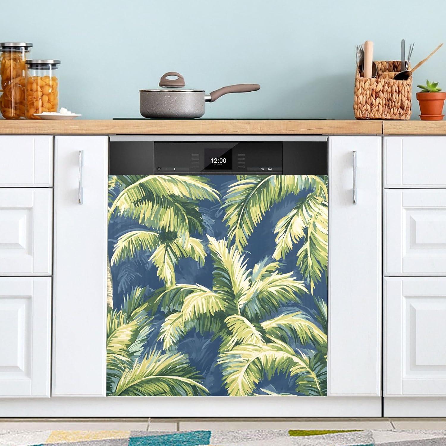 Dishwasher Magnet Cover Large Magnetic Stickers Green Palm Trees Pattern Front Dishwasher Cover Reusable Decal for Home Kitchen Anti-Scratch Refrigerator Decorative Lid Washing Machine Laundry 23