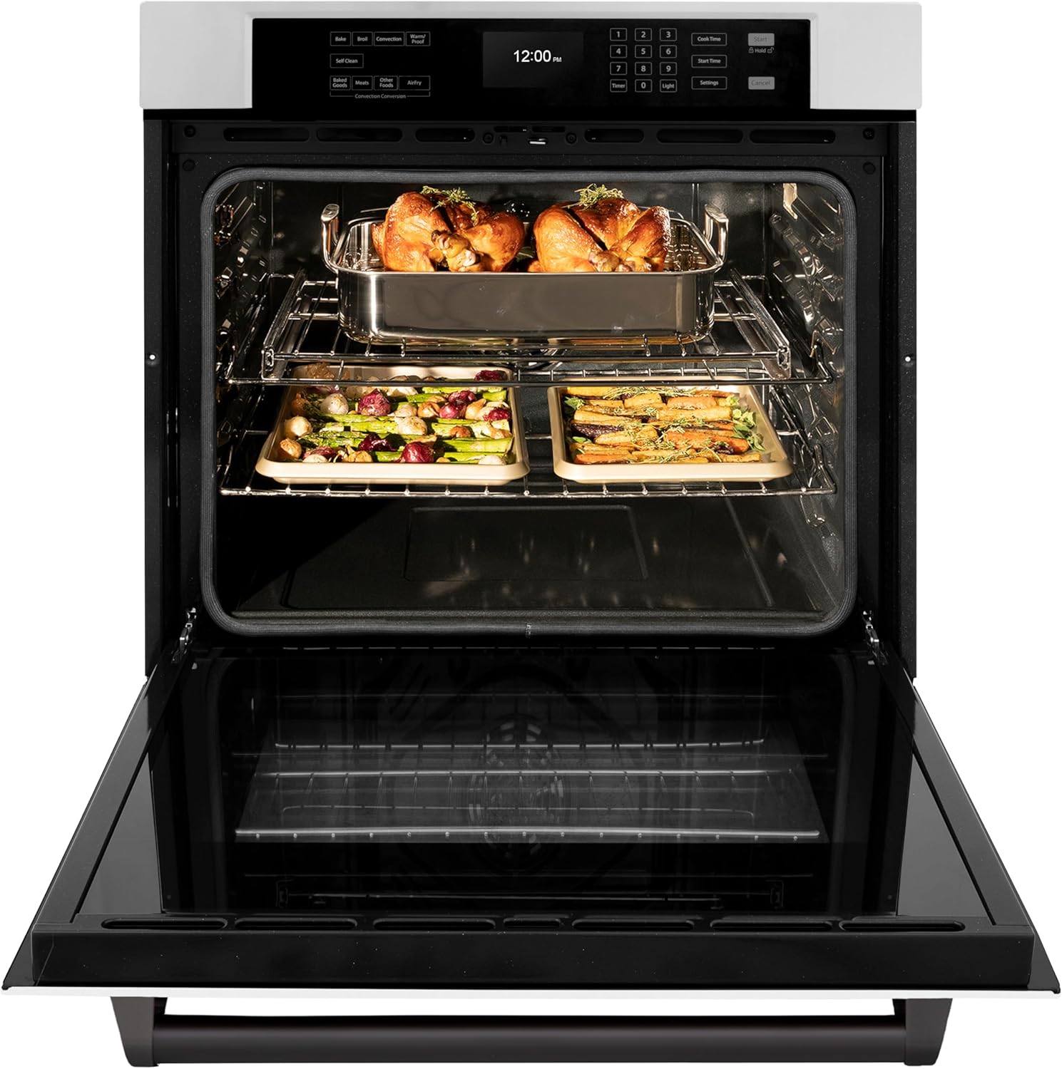 ZLINE 30 in. Autograph Edition Professional True Convection Single Wall Oven with Air Fry and Self Clean in Stainless Steel with White Matte Door and Matte Black Handle (WASZ-WM-30-MB)