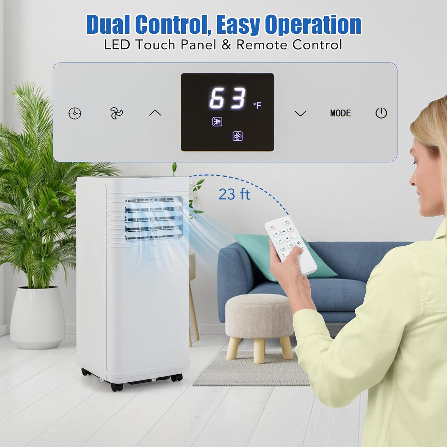 COSTWAY Portable Air Conditioner, 8000 BTU Air Conditioner with Fan & Dehumidifier, 24H Timer & Remote Control, Window Installation Kit, AC Unit Cools Rooms up to 250 Sq.Ft (8000 BTU)
