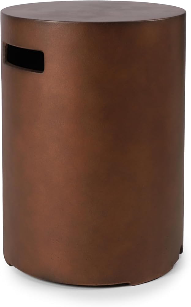 Propane Tank Cover Table, Modern Outdoor Gas Tank Covers, φ16 X 20inch Concrete Tank Storage Box Hideaway Table for Propane Gas Fire Pit and Round Tank Holder with Handles (Brown)