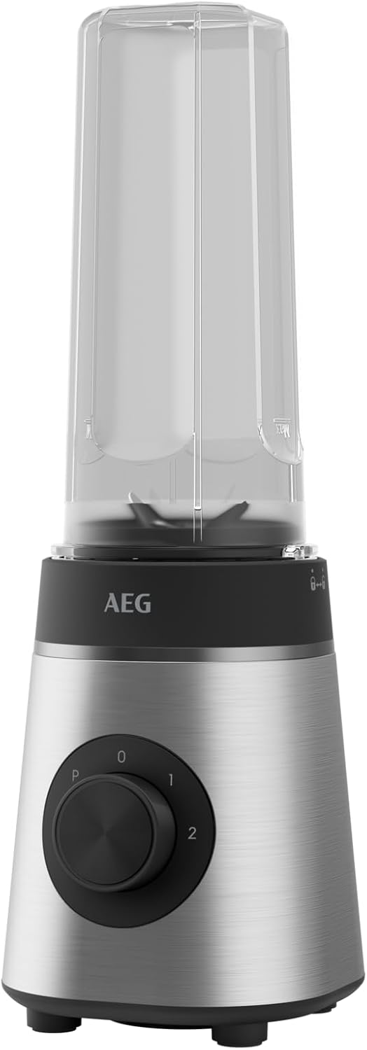 AEG MiniMixer SB4-1-4ST Blender / 350 W Motor / 23,000 rpm / 2 Dishwasher and Shatterproof 600 ml Drinking Bottles / 4-Blade Knife/Control/BPA Free/Pulse Button/Brushed Stainless Steel