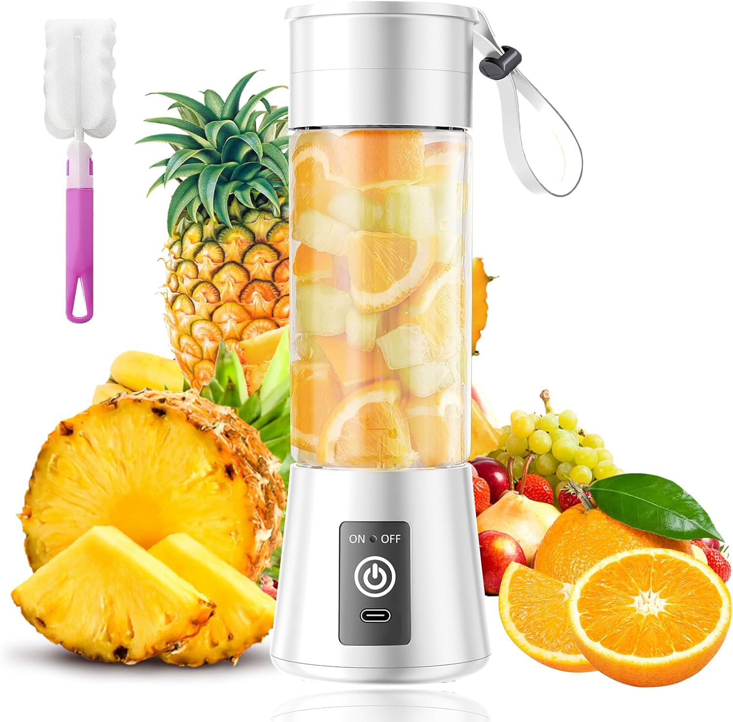 Portable Blender for Smoothies & Shakes - Cordless Personal Size Blender with 6 Blades, 380Ml Juice Cup, Lightweight & Rechargeable, Freshly Squeezed for Picnic/Sports/Office