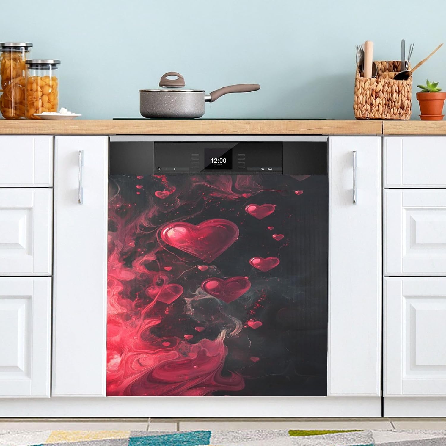 Dishwasher Magnet Cover Large Magnetic Stickers Red Heart Front Dishwasher Cover Reusable Decal for Home Kitchen Anti-Scratch Refrigerator Decorative Lid Washing Machine Laundry 23