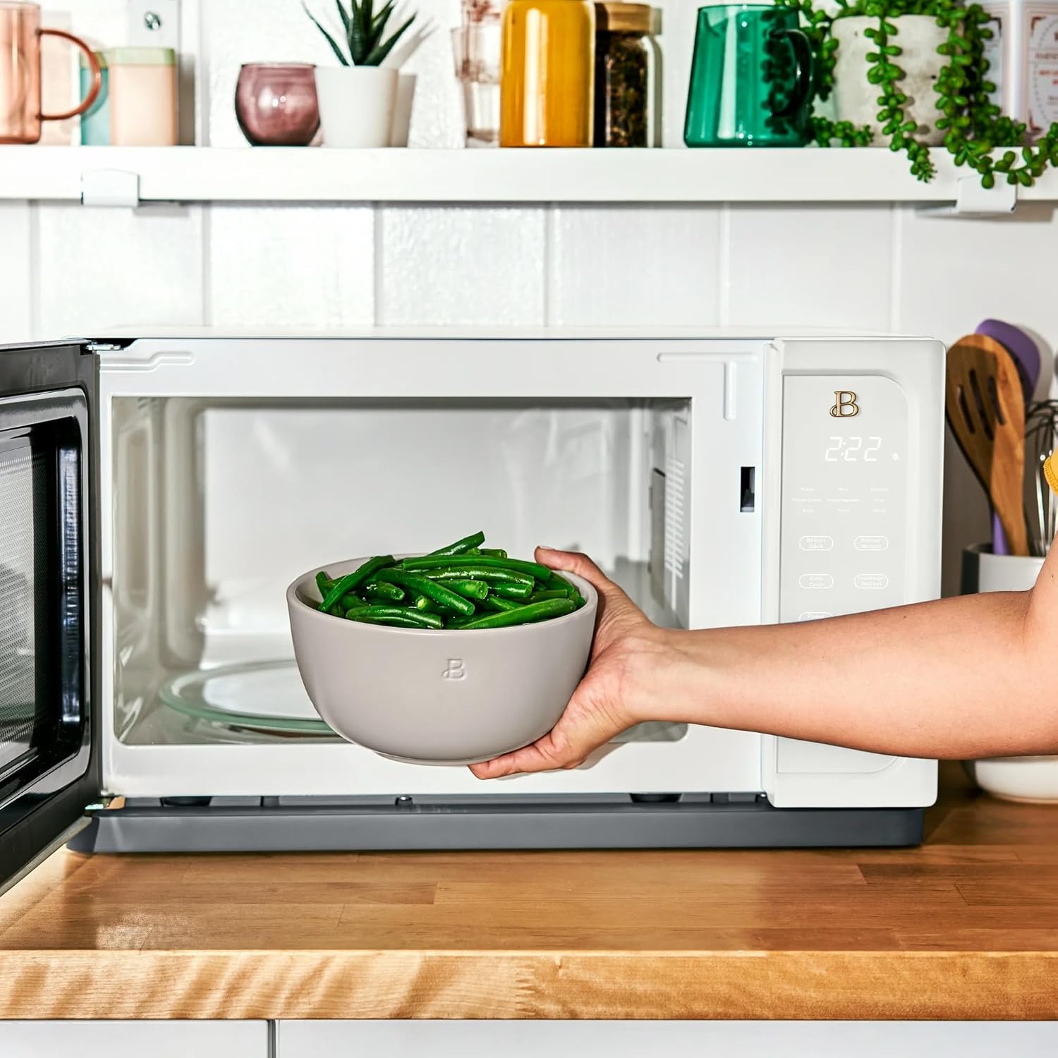 Beautiful 1.1 Cu Ft 1000W Sensor Microwave Oven Compact Countertop with Smart Sensor Cooking, 10 Power Levels & Easy Clean Interior – Perfect for Quick Meals, Office & Holiday Hosting