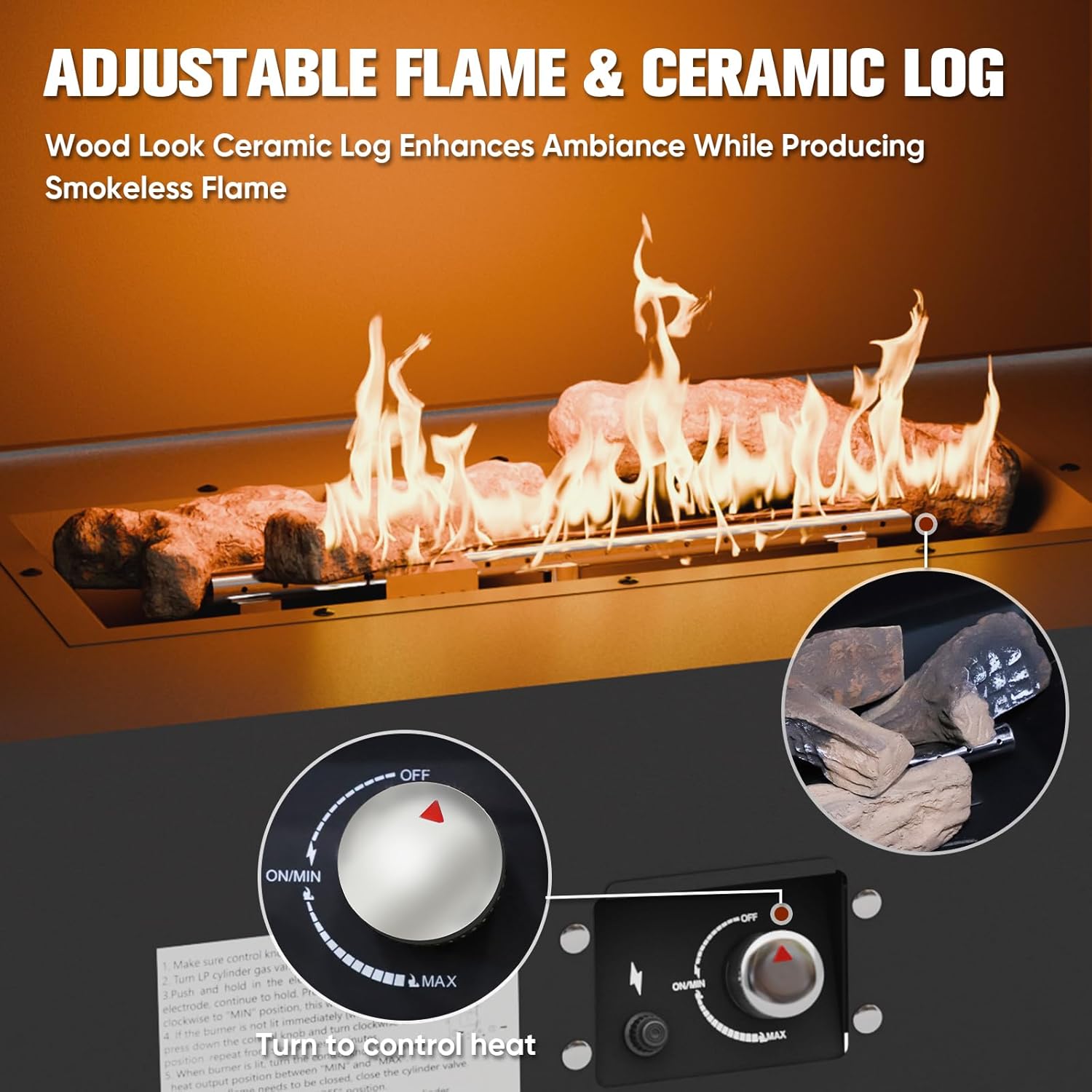 EAGLE PEAK Outdoor Propane Fireplace 50,000 BTU Gas Fireplace with Storage & Adjustable Flame, Patio Heater for Decks Backyards, Gray/Beige