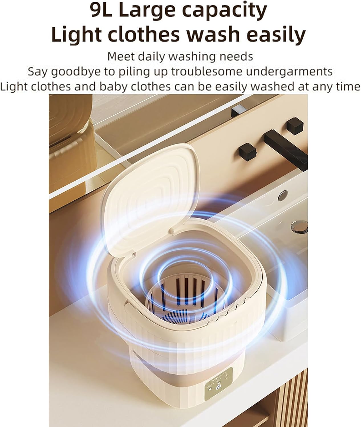 Portable Washing Machine, Mini Washer with 3 Modes And Spin Basket, 9L Large Capacity Laundry Washer Deep Cleaning for Underwear,Baby Clothes, Foldable Washing Machine for Apartments,Camping,Travel