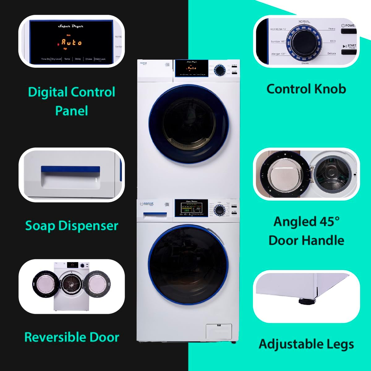 Equator MARINE ANTI CORROSION Stackable Compact Washer 1.6cf+Sensor Dryer 3.1cf 110V