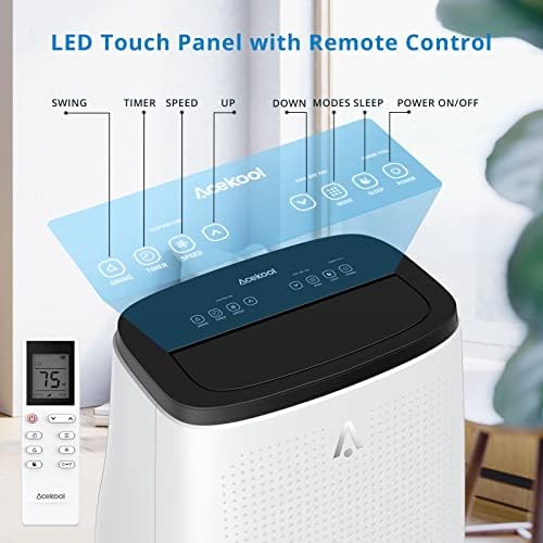 Portable Air Conditioners, 14000 BTU AC Unit With Cool, Fan and Dry Functions 24Hrs Timer, Easy-Move Wheels, Window Ventilation Kit for Bedroom Living Room