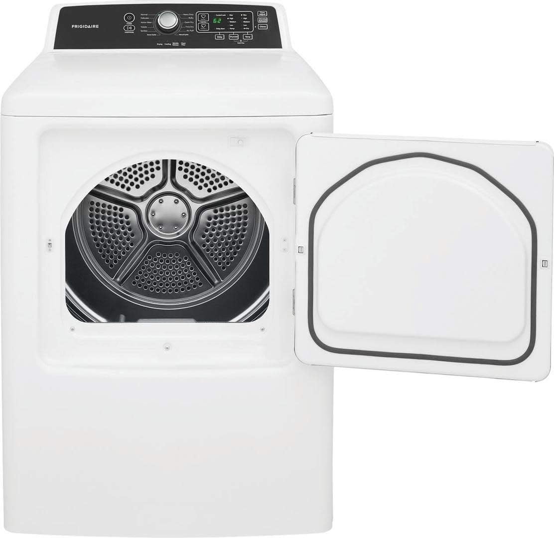 Frigidaire FFRG4120SW 6.7 cu. ft. Large Capacity Free Standing Gas Dryer, 10 dry cycles, Quick Dry, Active Wear, Sanitize, Eco Dry, Anti-Wrinkle, Reversible Door option, in White