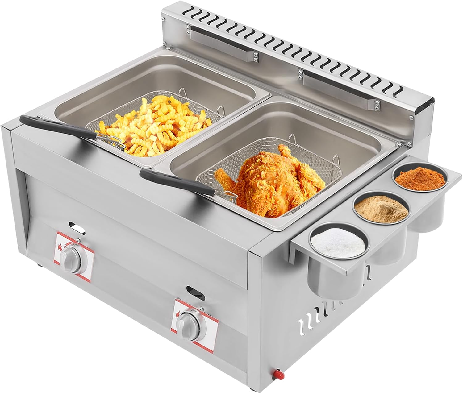 Deep Fryer with 6L*2 Basket, Commercial Deep Fryer, Countertop Commercial Dual Tank Kitchen Fat Fryer, for Restaurant Home Use with Frying Basket and Seasoning Cups