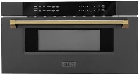 ZLINE Autograph Edition 30 in. 1.2 cu. ft. Built-in Microwave Drawer in Black Stainless Steel and Polished Gold Helix Handle (MWDZ-30-BS-KG)