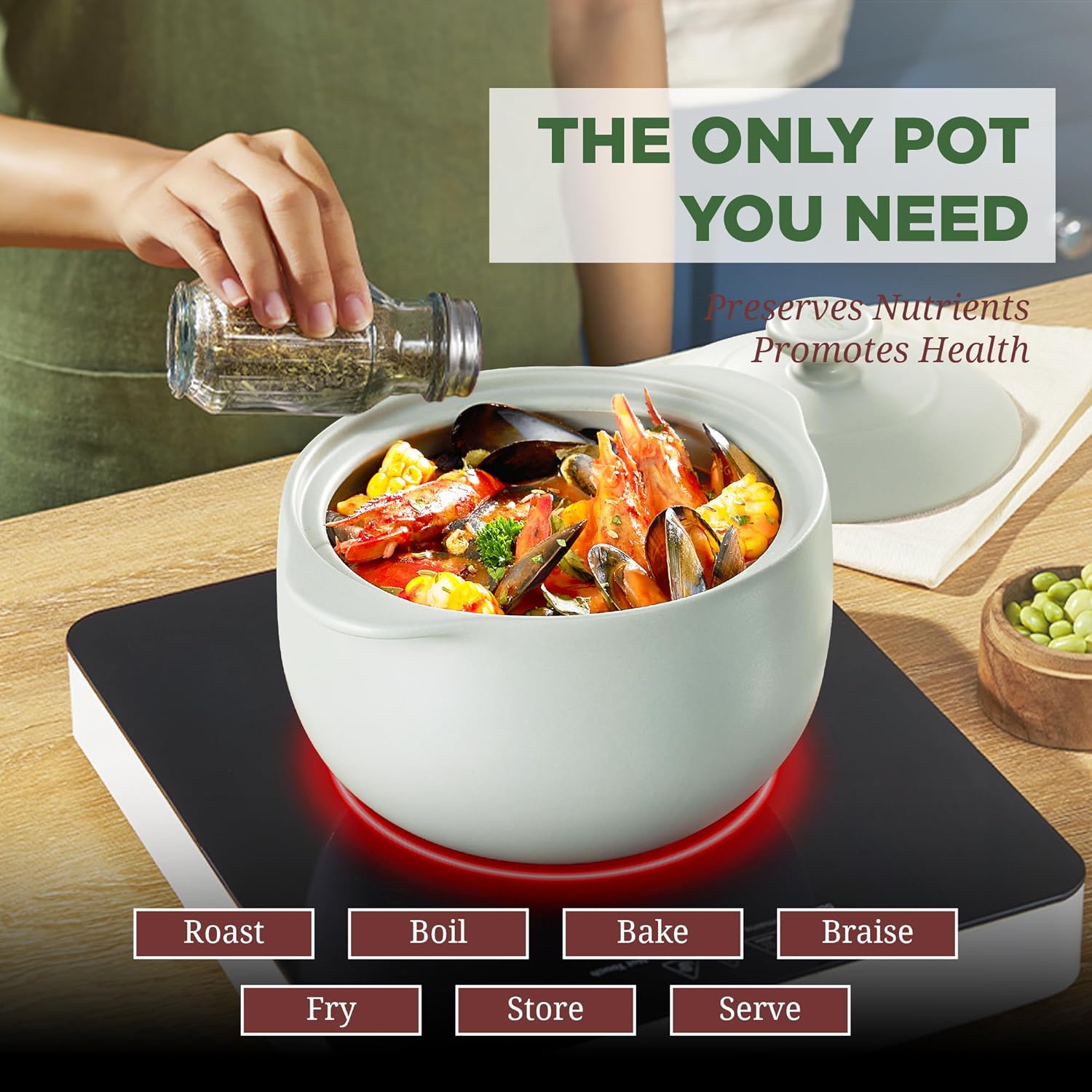 Minh Long 3.17 qt Porcelain Clay Pot for Cooking, Casserole Dish with Lid, Clay Pots for Cooking, Dutch Ovens for Stew, Soup, Steam, Oven & Microwave Safe, Heat Resistant (Vesta, 3.17 qt - Grey)