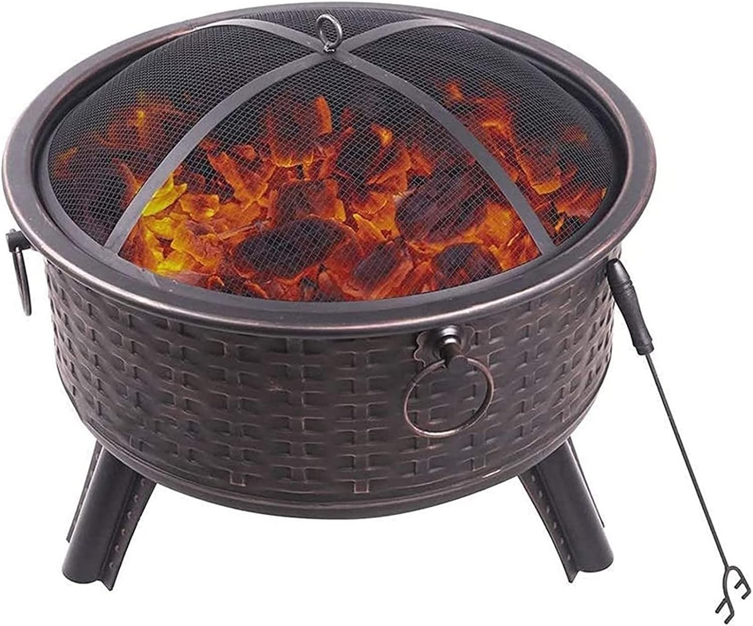 Garden Fire Pit Grill Bowl Grill Barbecue Rack Fire Pits for Outdoor Fire Pits Fire Bowl with Grill & Cover & Poker Camping BBQ Brazier Wood Charcoal Patio Heater for Log Burning Fireplace