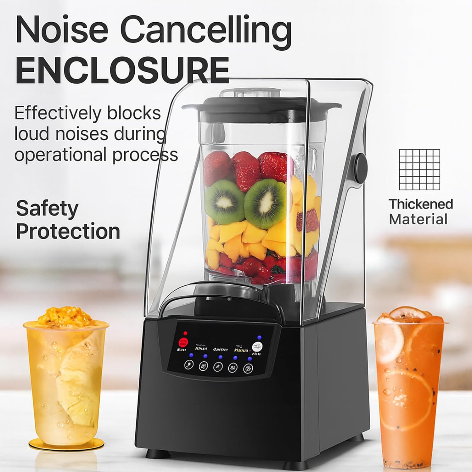 2600W Commercial Smoothie Maker Blender with Soundproof Cover, Quiet High-Speed 1.8L Ice Crusher, 5 Timed Presets, Professional Blender for Shakes, Smoothies, and Juices for Home and Commercial Use