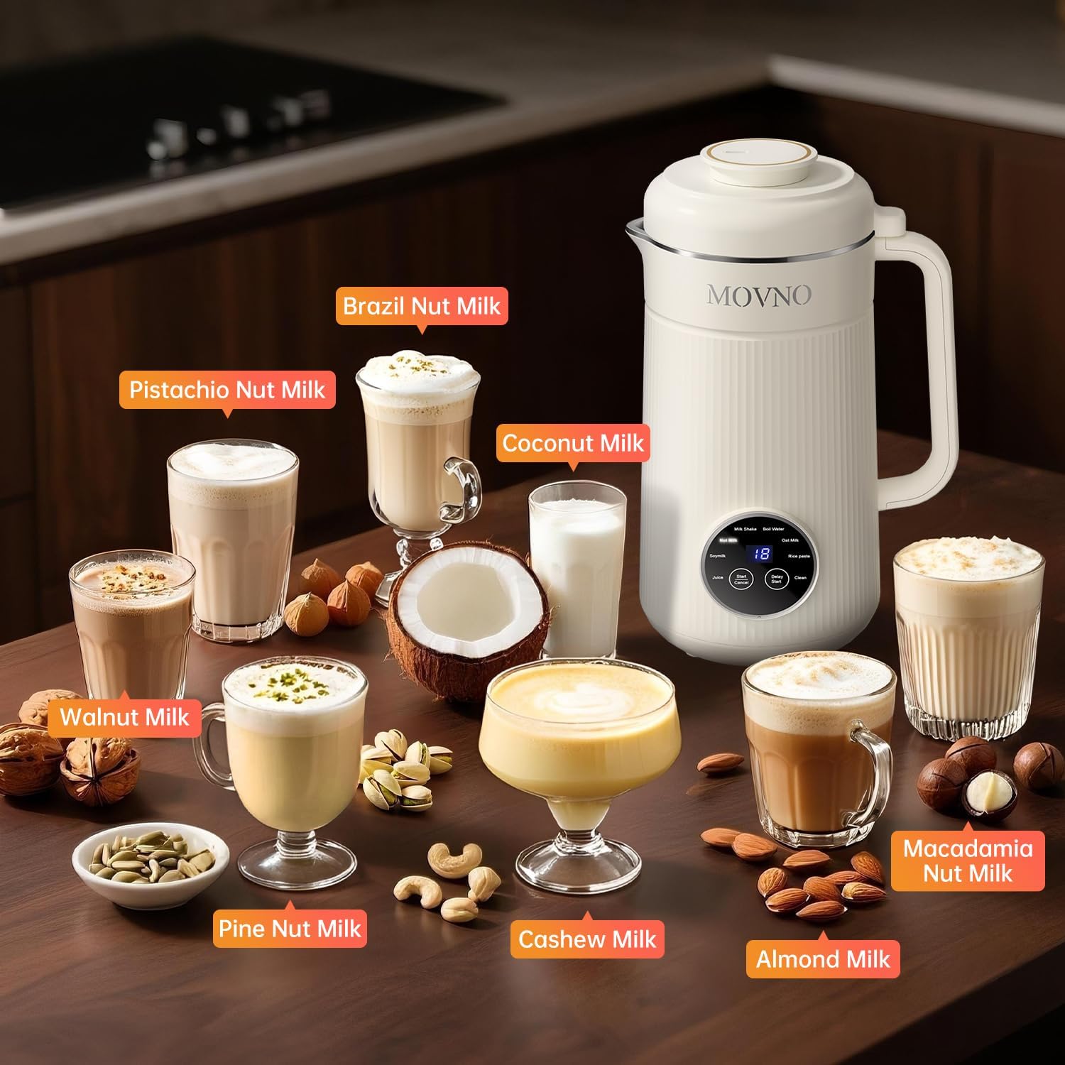 8 IN 1 Nut Milk Maker Machine, 40OZ Capacity Homemade Almond, Oat, Coconut, Plant Based Milks& Non Dairy Beverages, Automatic Pure Copper Motor Soy Milk Maker Blender with Delay Start/Boil Water