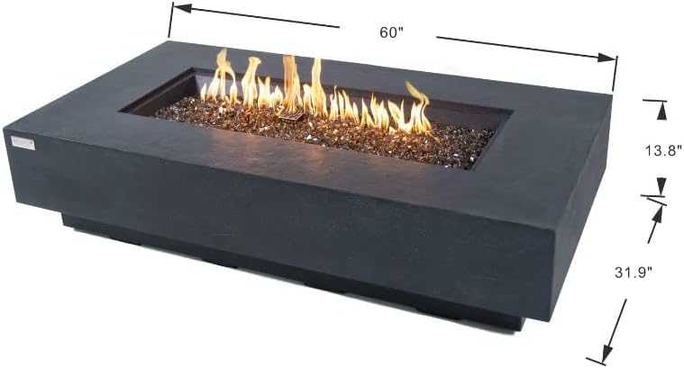 AMS Fireplace | Elementi Plus | Positano | Rectangular Dark Gray Concrete Natural Gas Fire Table Pit (Natural Gas)