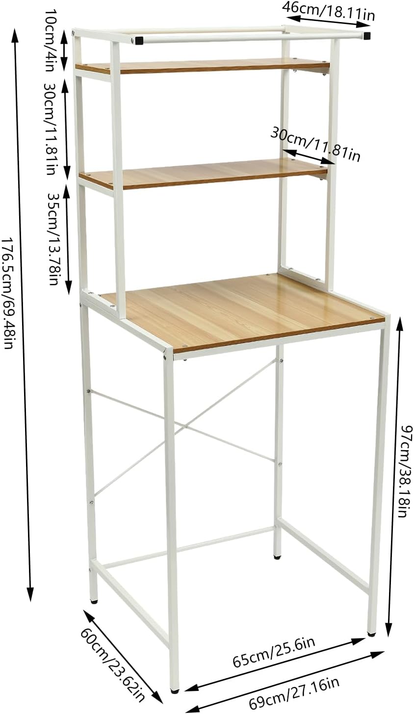 Washer Dryer Stacking Rack Stand, Dryer Storage Shelf with 3 Tiered Shelf, Space Saver Washer Dryer Storage Shelf, Universal Washer for Bathroom Laundry Room(White+ Log)