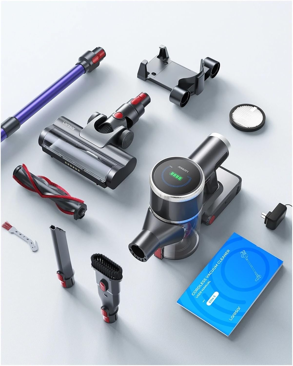 Laresar Elite 5 33Kpa Cordless Vacuum Cleaner Handheld 400W Home Appliance 55 Mins Anti-Tangle Design Wireless Carpet Pet Hair