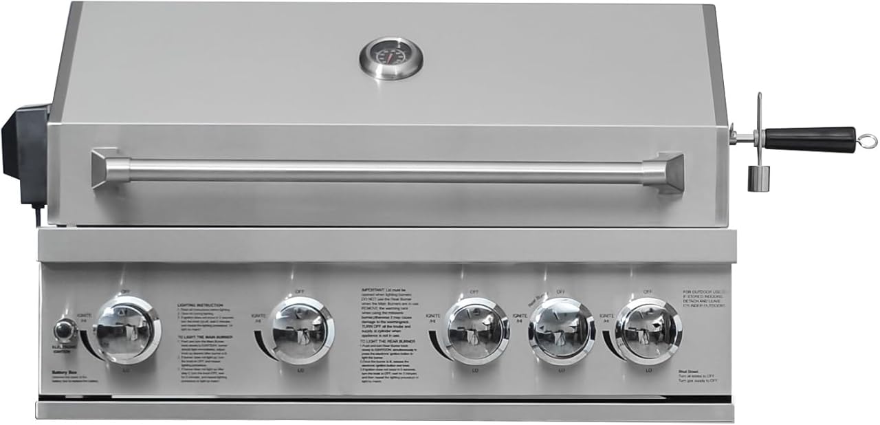 CT Copper Tailor 32-inch Built-in Propane Gas BBQ Grill 4 Burners for Outdoor Kitchen, With Rear Infrared Burner and Rotisserie Kit, Natural Gas Convertible,Stainless Steel