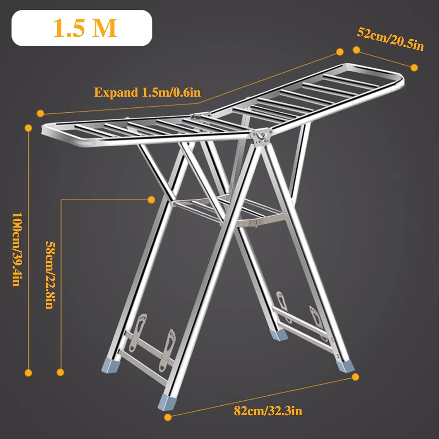 Energy Efficient Heated Clothes Dryer - 1.5m Folding Electric Airer for Bathroom & Laundry Room, Quick Drying Clothes Rack, Space-Saving Heated Drying Solution