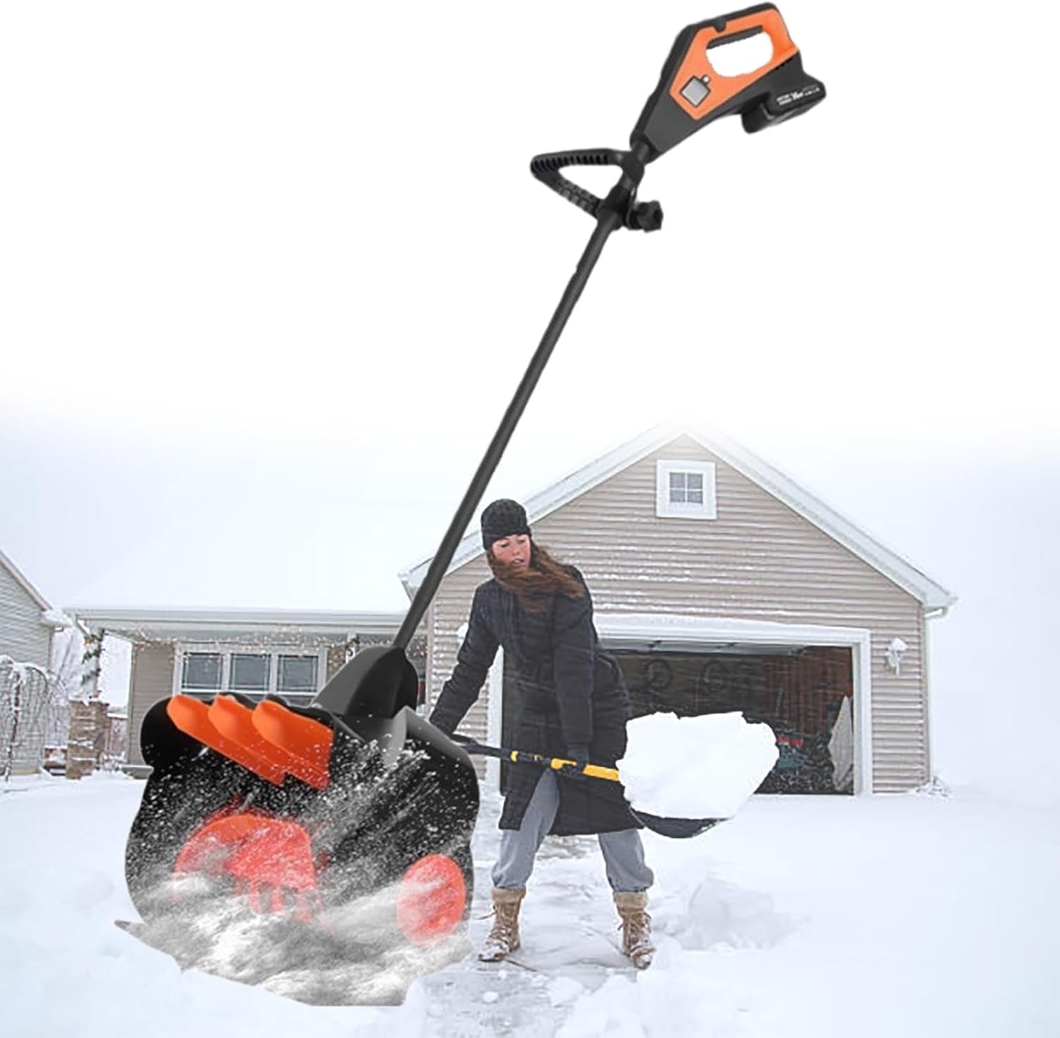 Cordless Snow Shovel, 21V | 41cm Cordless Snow Blower, Battery Snow Blower with Adjustable Front Handle (2 Battery & Quick Charger Included)