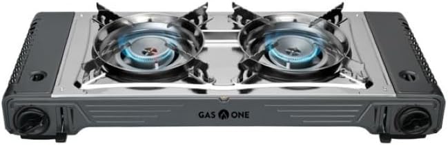 GasOne 2-Burner Portable Camp Stove - High Output 15,300 BTU - With Durable Carrying Case, Automatic Ignition, Safety Features, Perfect for Camping, Hiking, Tailgating, and Emergency Preparedness