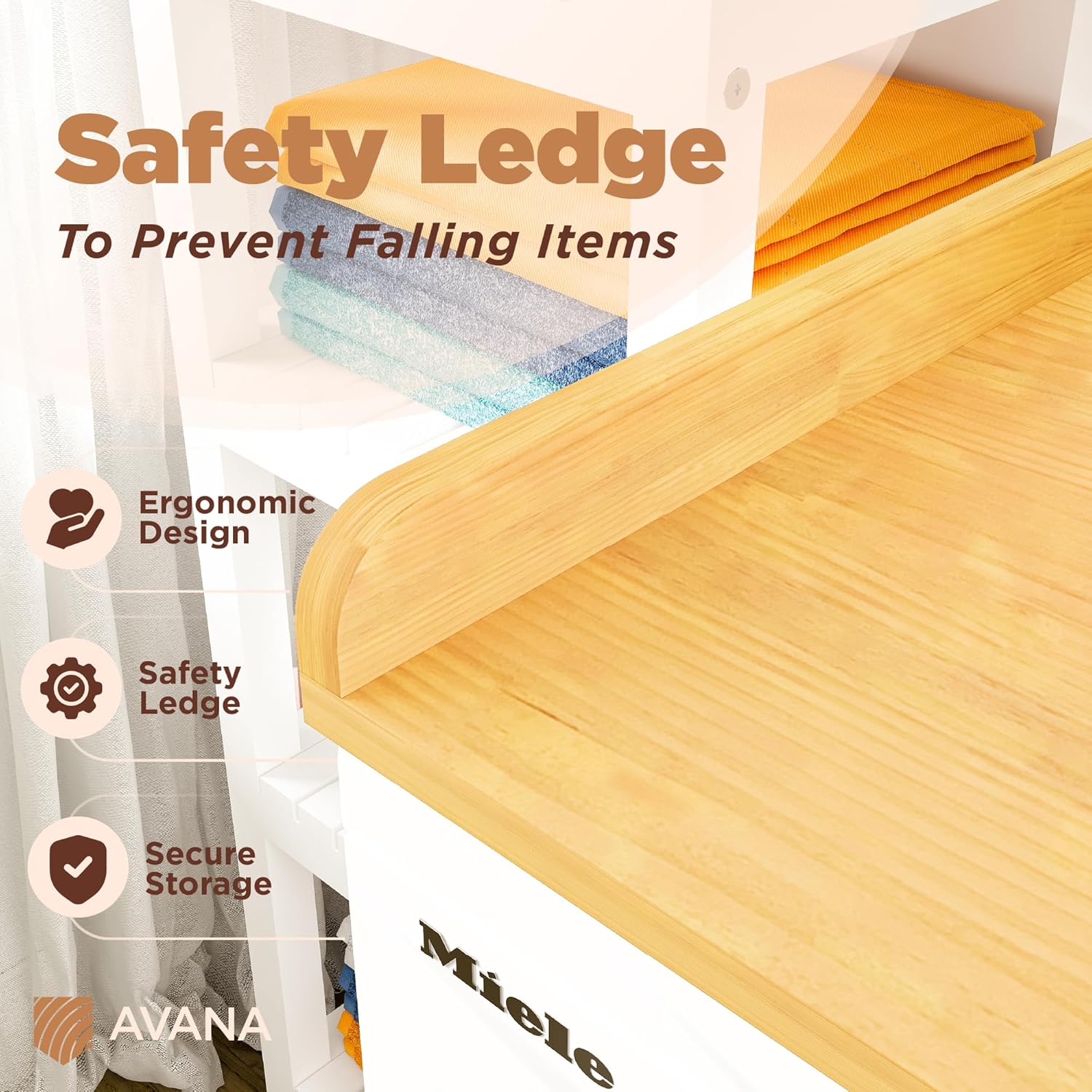 Avana (100% Natural Solid Wood Washer Dryer Countertop – Oak Pine Laundry Countertop with Raised Edges, 54” x 27.5” Counter Top for Washer and Dryer, Laundry Room Organizer & Tabletop